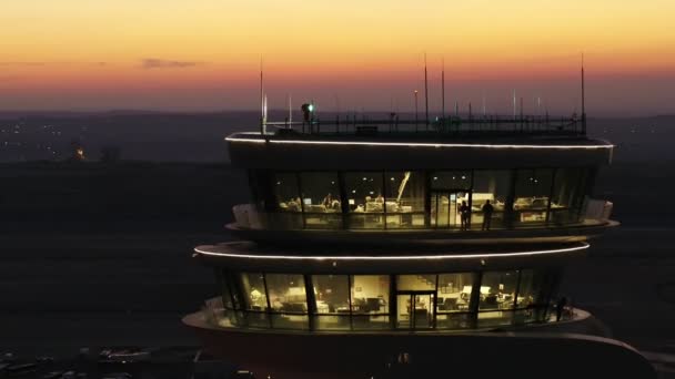 Tour Aéroport Coucher Soleil Vue Aérienne — Video