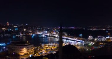 Hava Hyperlapse Istanbul Galata ve Boğaz'ın gece 3
