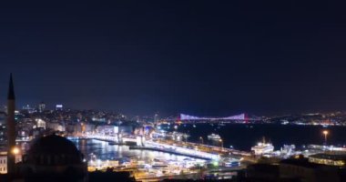 Hava Hyperlapse Istanbul Galata ve Boğaz'ın gece 2
