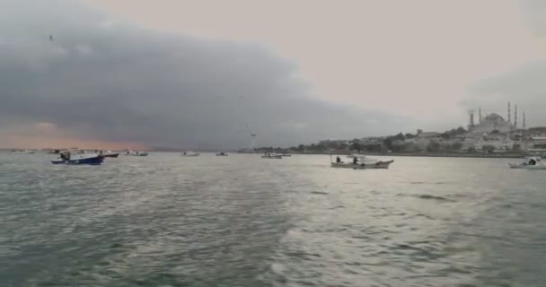 Barche Pesca Vela Bosforo Vista Aerea — Video Stock