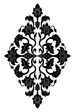 Tasarım için çiçek madalyonu. Halı, duvar kağıdı, tekstil ve herhangi bir yüzey için şablon. Beyaz arkaplandaki siyah vektör süsü.