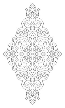 Çiçek madalyon tasarımı için. Halı, duvar kağıdı, Tekstil ve herhangi bir yüzey için şablon. Beyaz bir arka plan üzerinde siyah süs vektör desen.