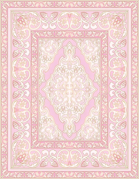 Розовый Шаблон Ковра Текстиля Восточный Цветочный Узор Рамкой — стоковый вектор