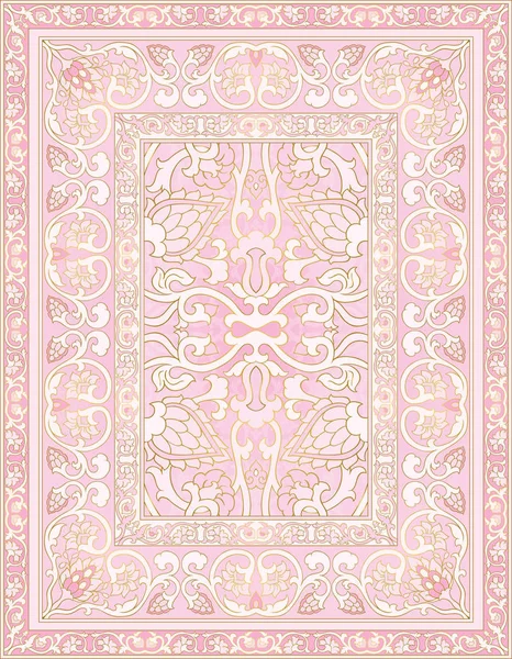 Rózsaszín Díszítő Szőnyeg Orientális Virágos Minta Kerettel — Stock Vector