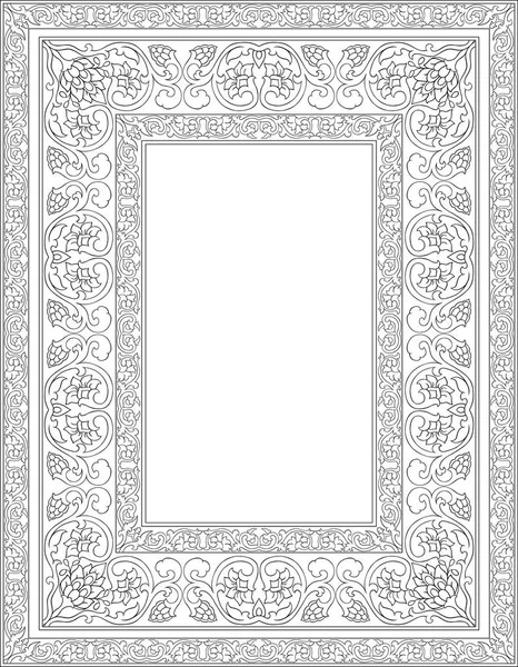 Orientalischer Schwarz Weißer Blumenschmuck Vorlage Für Rahmen Karte Rand Vektormuster — Stockvektor