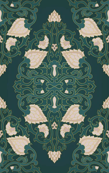 Model Flori Ornamentale Ornament Floral Verde Șablon Pentru Tapet Textile — Vector de stoc