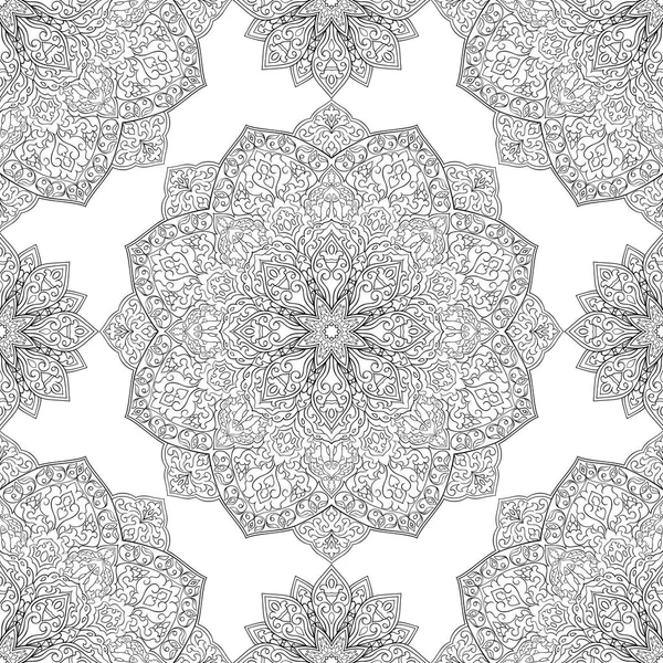 Padrão Vetorial Abstrato Ornamento Filigrana Com Mandalas Modelo Preto Branco —  Vetores de Stock