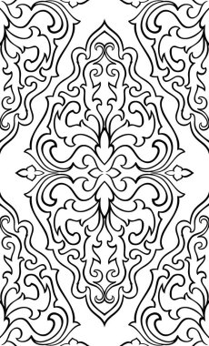 Soyut model damask ile. Sorunsuz Telkari süsleme. Duvar kağıdı, tekstil, şal, halı için siyah ve beyaz şablon. 