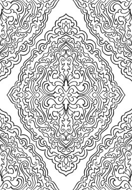 Soyut model damask ile. Sorunsuz Telkari süsleme. Duvar kağıdı, tekstil, şal, halı için siyah ve beyaz şablon. 