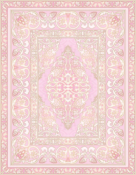 Pembe şablonu için halı, tekstil. Çerçeve ile oryantal çiçek desenli.