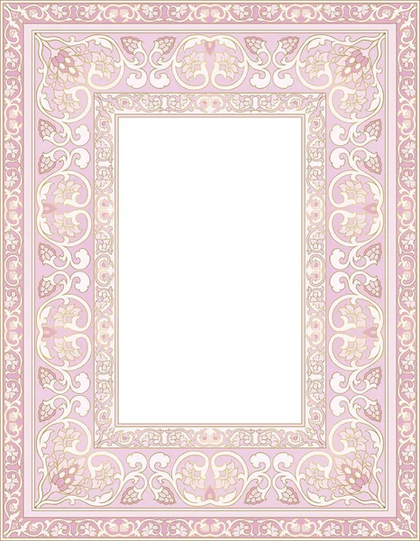 Oriental Pink Floral Ornament Template Frame Card Border Vector Pattern — Stock Vector