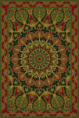 Renkli şablonu için halı, tekstil. Nar ile oryantal çiçek desenli.