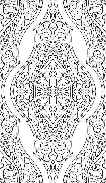 ダマスクと抽象的なパターン シームレスな細工の髪飾り テキスタイル ショール カーペットの黒と白のテンプレート — ストックベクタ