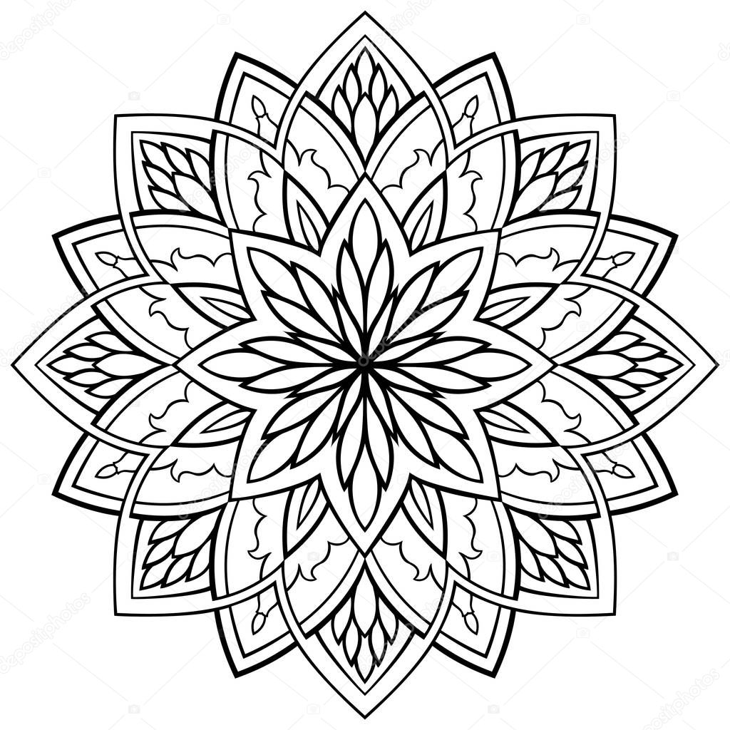 Vector simple mandala with abstract elements, isolated on white background. Oriental ethnic ornament. Design element.