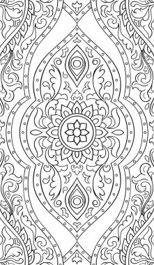 Soyut model damask ile. Sorunsuz Telkari süsleme. Duvar kağıdı, tekstil, şal, halı için siyah ve beyaz şablon. 