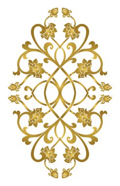 Çiçek madalyon tasarımı için. Halı, duvar kağıdı, Tekstil ve herhangi bir yüzey için şablon. Beyaz bir arka plan üzerinde altın vektör şekli.