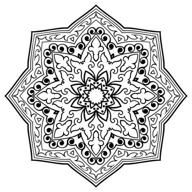 Soyut öğeler, beyaz arka plan üzerinde izole ile vektör Telkari mandala. Oryantal etnik süsleme. Halı ve tüm yüzeyler için şablon. Tasarım öğesi. Mehndi.