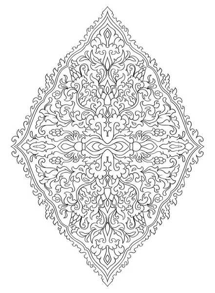 设计的花卉纪念章 用于地毯 纺织和任何表面的模板 矢量花纹的白色背景上的黑色装饰 — 图库矢量图片