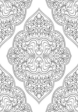 Soyut model damask ile. Sorunsuz Telkari süsleme. Duvar kağıdı, tekstil, şal, halı için siyah ve beyaz şablon. 