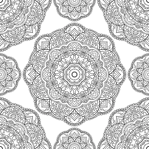 Patrón Floral Abstracto Con Mandala Vector Fondo Blanco Negro Plantilla — Vector de stock