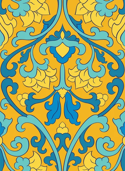 Floral Μοτίβο Μπλε Και Κίτρινο Ανατολίτικο Φιλιγκράν Στολίδι Πολύχρωμο Προτύπου — Διανυσματικό Αρχείο