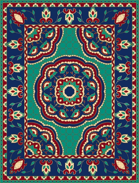 五颜六色的模板与曼陀罗地毯 纺织品 带有框架的东方花卉图案 — 图库矢量图片
