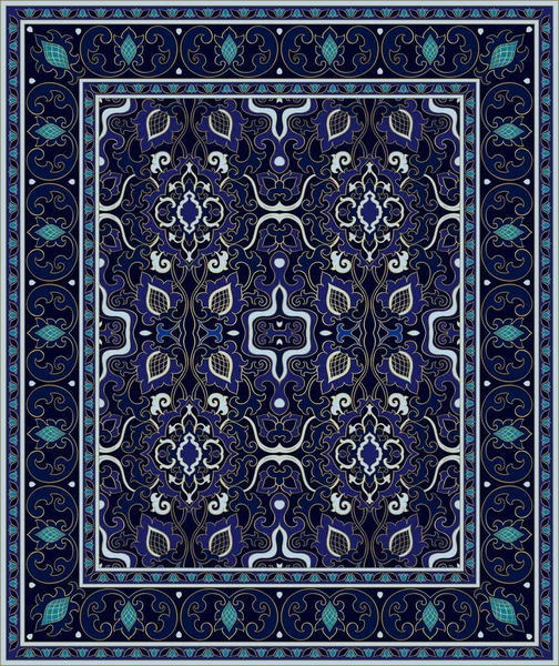 Восточный Абстрактный Орнамент Красочный Шаблон Ковра Текстиля Синий Узор Рамкой — стоковый вектор