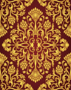 Oryantal bordo ve altın desen. 