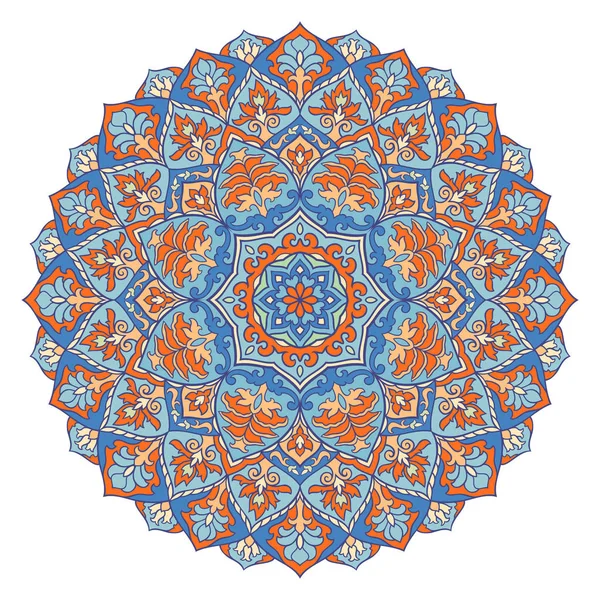 Blaues und orangefarbenes orientalisches Mandala. — Stockvektor