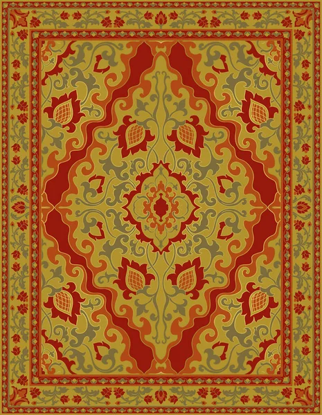 Plantilla Para Alfombra Textil Chal Adorno Floral Oriental Con Marco — Vector de stock