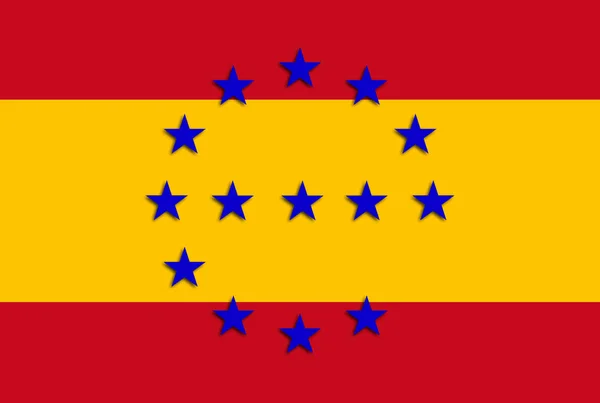 Spanyolország Lobogója Módosítani Betű Kialakítását Kék Csillagokkal Poszter Illusztráció Európa — Stock Fotó