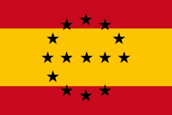 Φορά Σημαία Της Ισπανίας Σχεδιασμός Γράμμα Αστέρια Της Μαύρο Χρώμα — Φωτογραφία Αρχείου