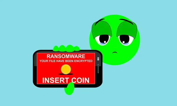 Cep telefonu ekranında Ransomware gösteren ifade İllüstrasyon o fidye için ödeme talep. Rogueware veya Scareware olarak da bilinir. Metin eklemek sikke. Üzüntünün ifadesi.