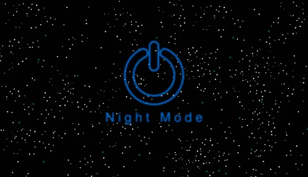 Illustration, button, icon, Night Mode. Technology of dark mode effect on the screen of the application. Graphic of innovative application. Relaxed vision. Quality. Black background with stars.