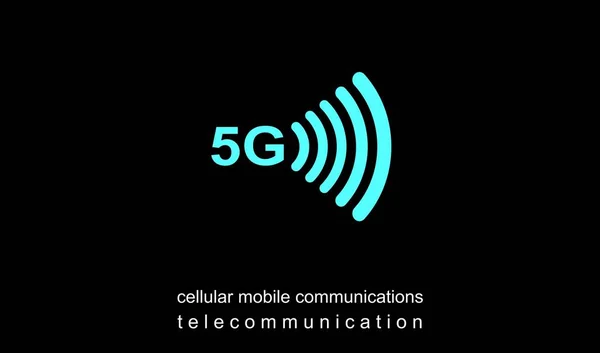 Illustration, poster 5G. Speed of the massive connectivity of the device. Telecommunications Fifth Generation Network Connectivity. Design in bright blue on black background.