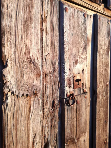 Central Part Old Wooden Door Agricultural Village Middle Iberian Peninsula — Stock Photo, Image