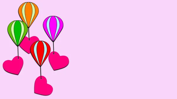 Grupo Corações Voando Balão Ilustração Sobre Fundo Claro Sentimentos Voo — Fotografia de Stock