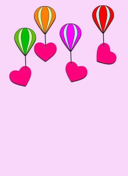 Grupa Serc Latających Balon Ilustracja Jasnym Tle Uczucia Powietrzu Kolorowy — Zdjęcie stockowe