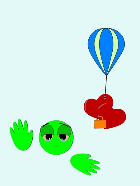 Сердца Соединены Навеки Замком Летящим Воздушном Шаре Иллюстрация Светлом Фоне — стоковое фото
