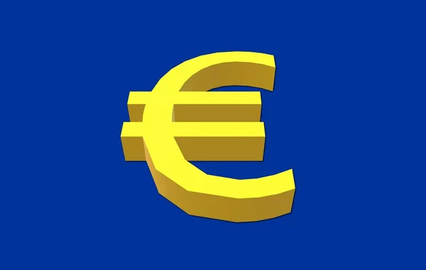 背景为蓝色 欧盟国旗颜色 欧元的官方符号 透视文本 — 图库照片