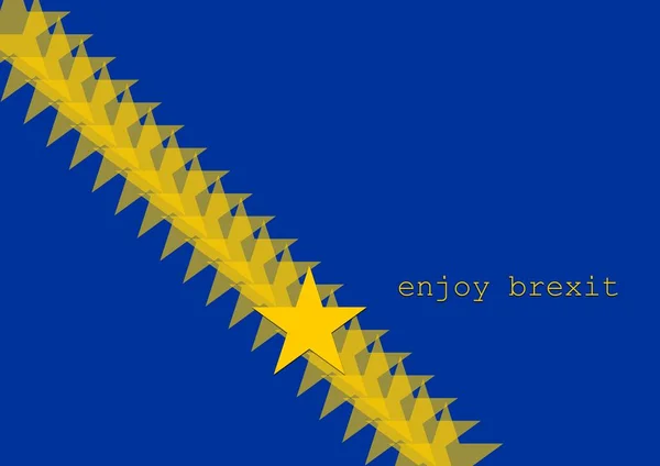 Illustration. Poster of the separation of the United Kingdom from the European Union. Happy, enjoy Brexit,  negotiations. Happiness. Design of the stars of the UE flag.