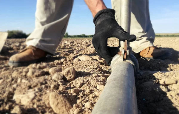 Water Channeled Pressure Start Artificial Rain Season Farmer Applying Irrigated — Stock Photo, Image