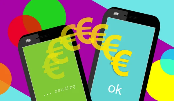Fizess Mobilról Mobilra Euró Európai Valuta Online Átutalási Pénz Két — Stock Fotó