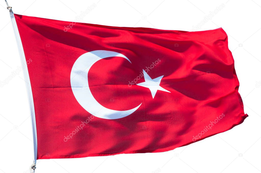 Turkish flag isolated over white background. National flag of the Republic of Turkey.