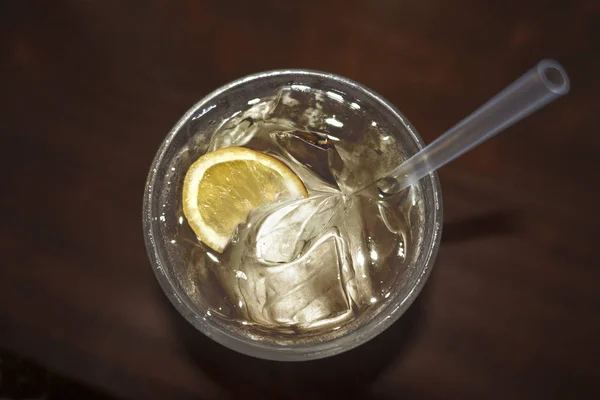 overhead photo, iced social drink, straw