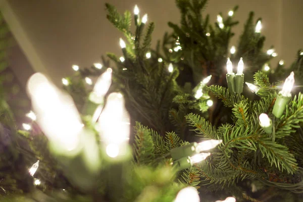 Vicino di luci albero di Natale — Foto Stock