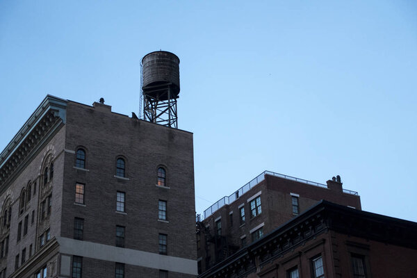 Water tower on the roof of New York City building