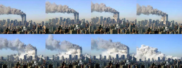 Una Serie Foto Delle Torri Gemelle Cadute Dopo Gli Attacchi — Foto Stock