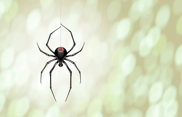 Робот Чорна Вдова Павук Висить Єдиної Веб Лінії Розмитими Колами — стокове фото