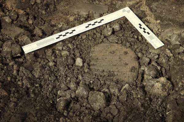 Cuneiform Writing Akkad Empire Brown Clay Found Summer Terrain Excavations — Stock Photo, Image